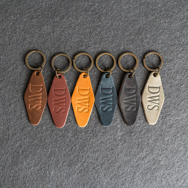 Personalized Leather Motel Key Shape Keychain