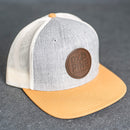 Leather Patch Flat Bill Trucker Hat - Ox & Pine Logo Stamp - Circle