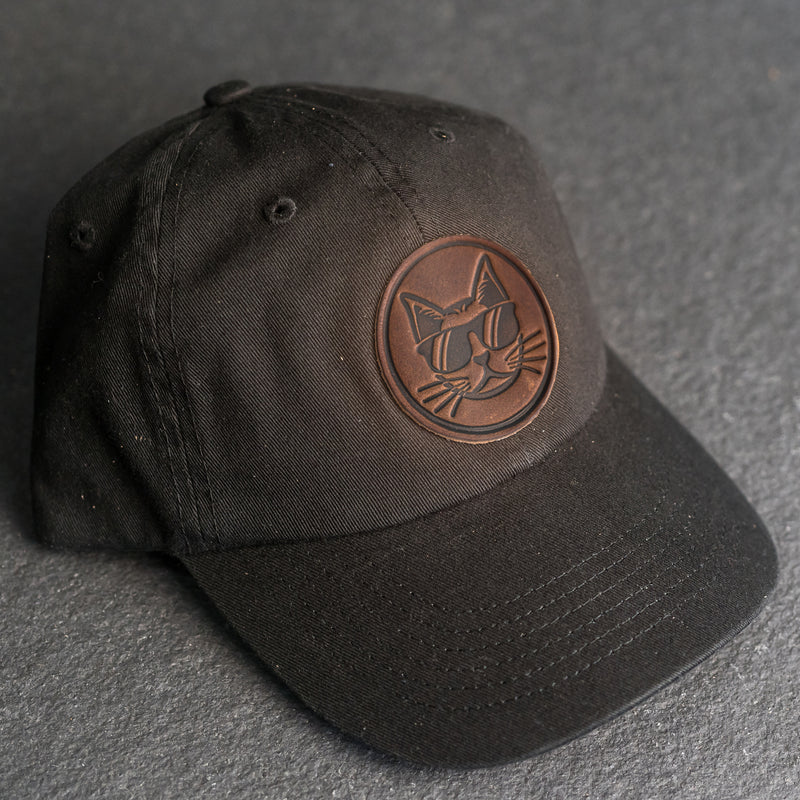 Leather Patch Unstructured Style Hat - Cool Cat Stamp