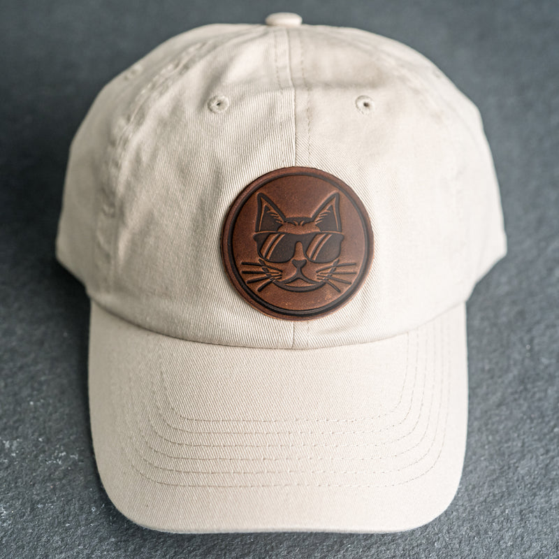 Leather Patch Unstructured Style Hat - Cool Cat Stamp