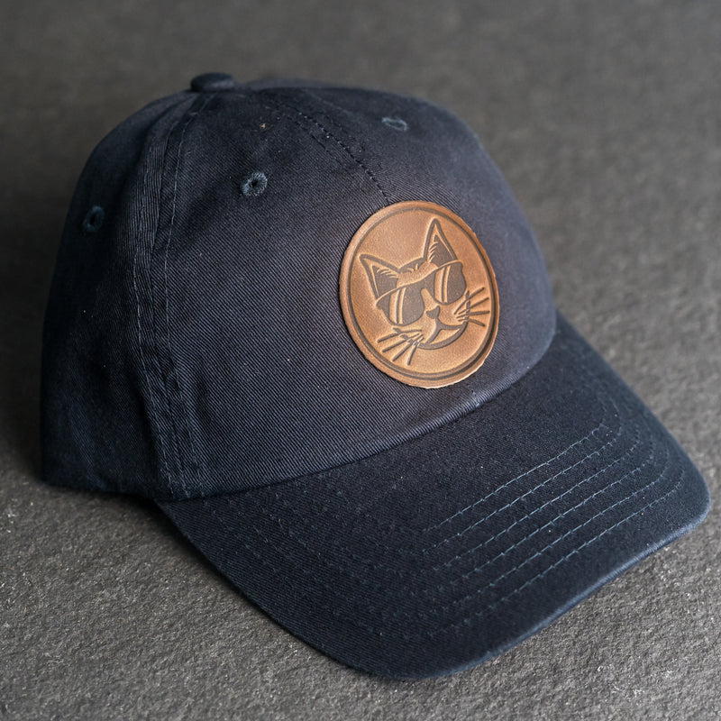 Leather Patch Unstructured Style Hat - Cool Cat Stamp