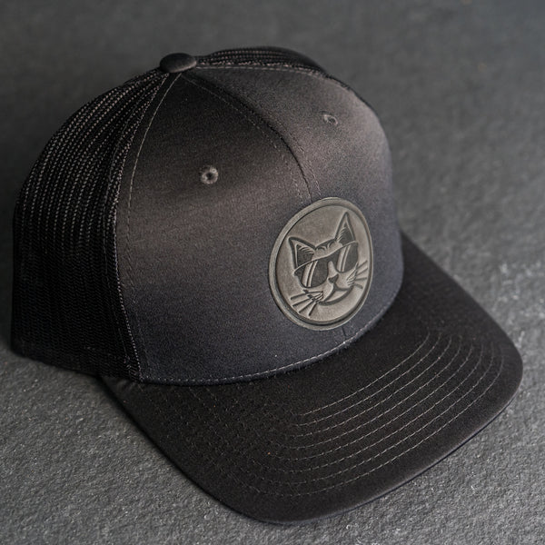 Leather Patch Performance Style Trucker Hat - Cool Cat Stamp