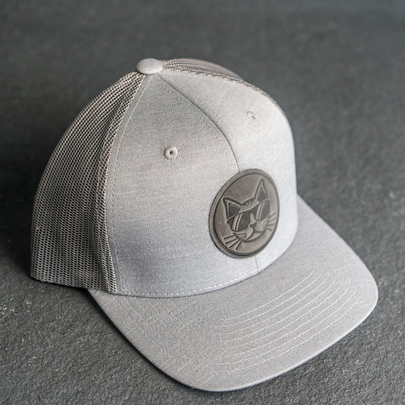 Leather Patch Performance Style Trucker Hat - Cool Cat Stamp