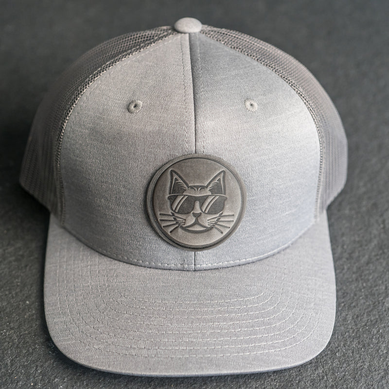 Leather Patch Performance Style Trucker Hat - Cool Cat Stamp