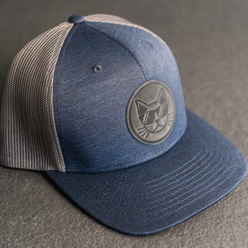 Leather Patch Performance Style Trucker Hat - Cool Cat Stamp