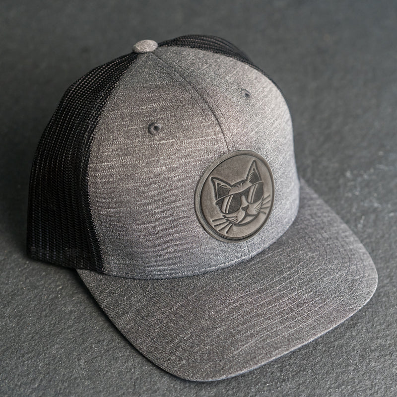 Leather Patch Performance Style Trucker Hat - Cool Cat Stamp