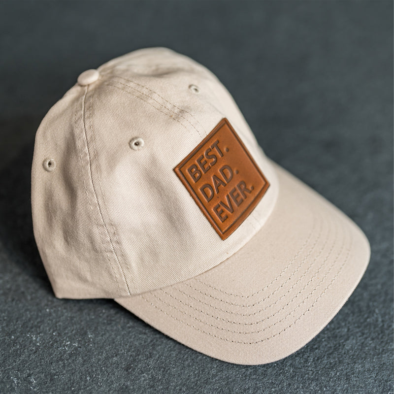 Leather Patch Unstructured Style Hat - Best Dad Ever Stamp