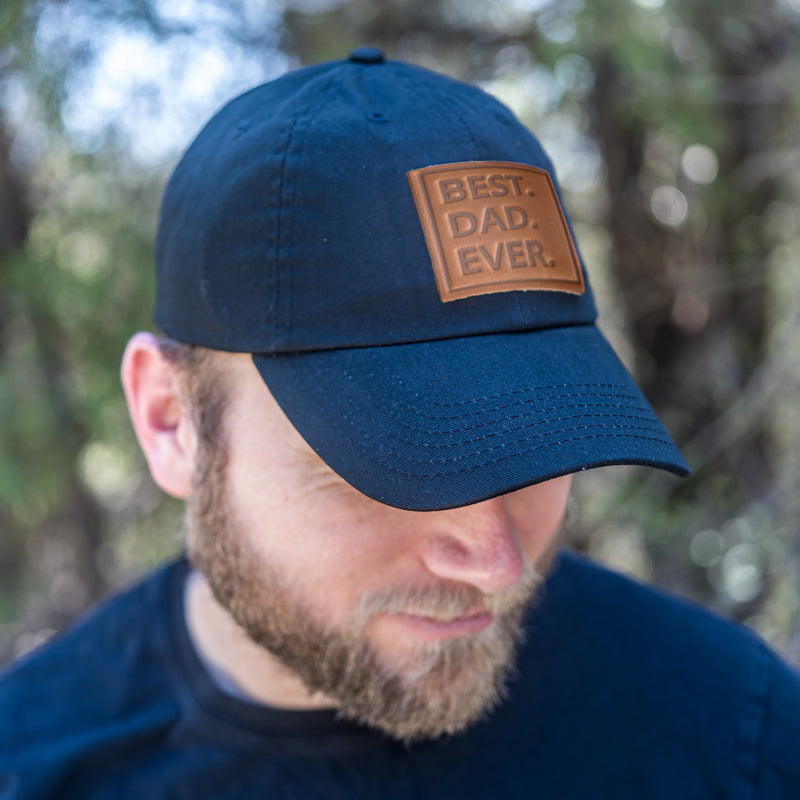 Leather Patch Unstructured Style Hat - Best Dad Ever Stamp