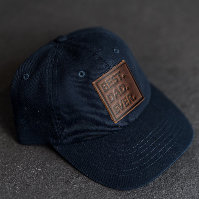 Leather Patch Unstructured Style Hat - Best Dad Ever Stamp