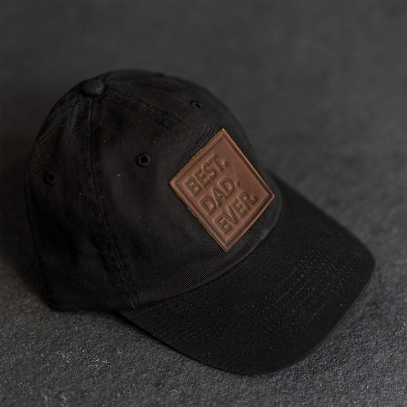 Leather Patch Unstructured Style Hat - Best Dad Ever Stamp