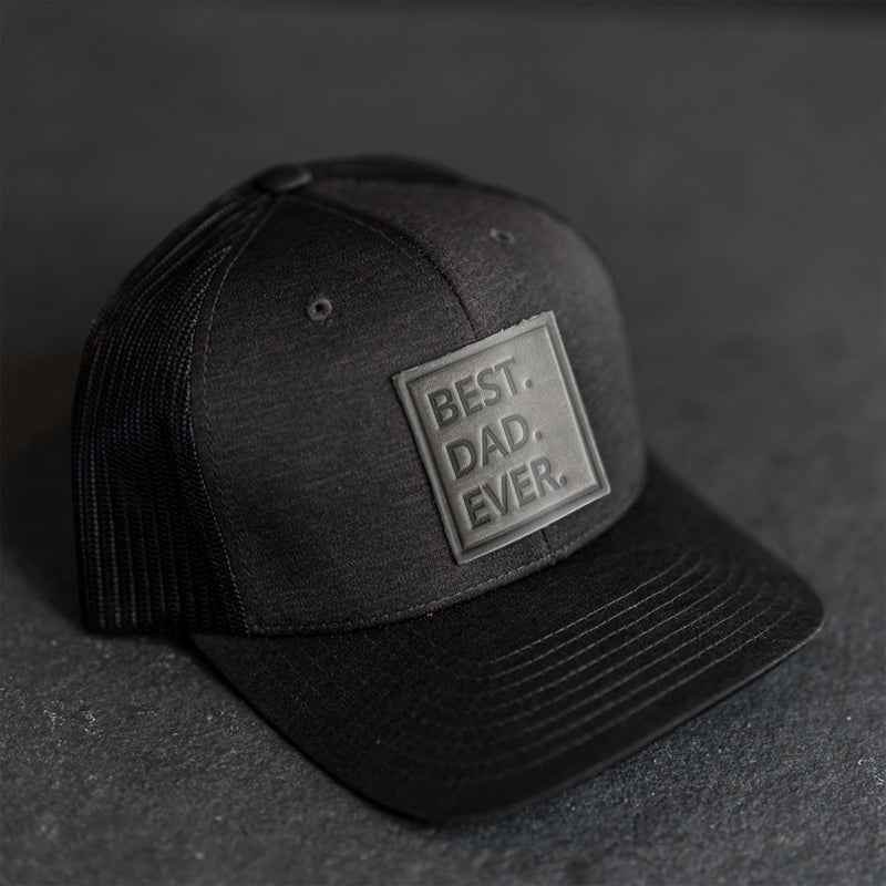 Leather Patch Performance Style Trucker Hat - Best Dad Ever Stamp