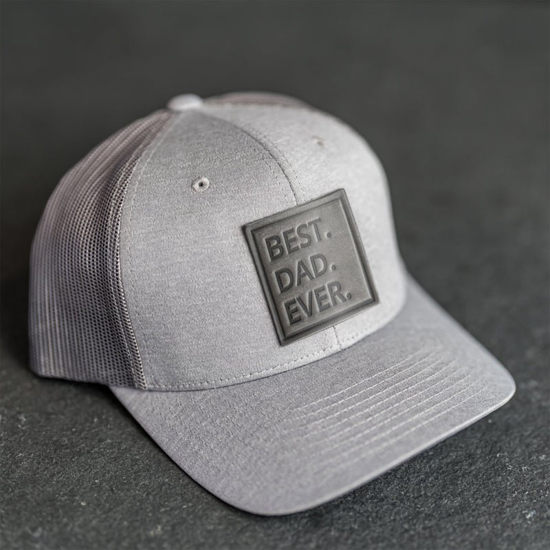 Leather Patch Performance Style Trucker Hat - Best Dad Ever Stamp