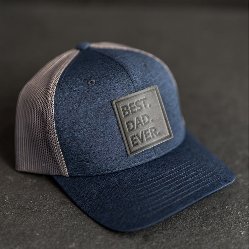 Leather Patch Performance Style Trucker Hat - Best Dad Ever Stamp