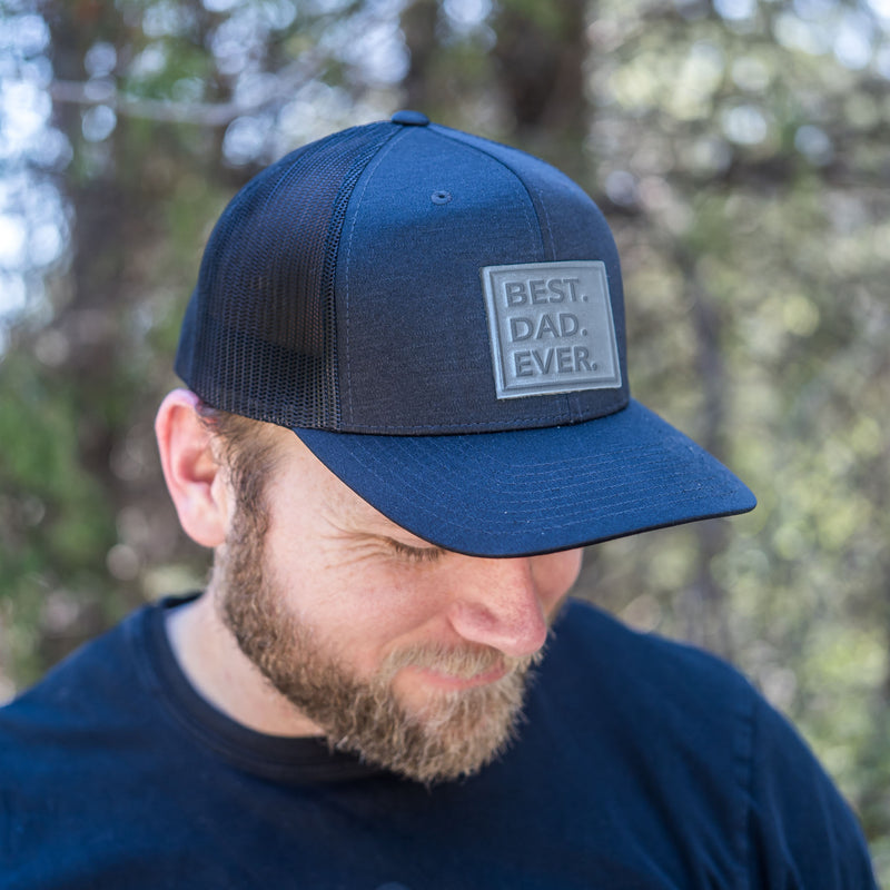 Leather Patch Performance Style Trucker Hat - Best Dad Ever Stamp