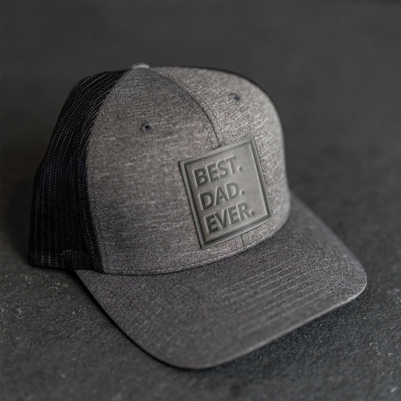 Leather Patch Performance Style Trucker Hat - Best Dad Ever Stamp