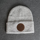 Beanie with Leather Patch Attached - Ox & Pine (Circle) Stamp