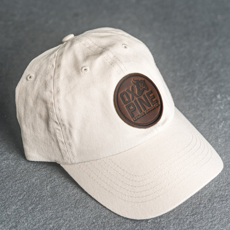 Leather Patch Unstructured Style Hat - Ox & Pine Stamp - Circle