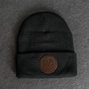 Beanie with Leather Patch Attached - Ox & Pine (Circle) Stamp