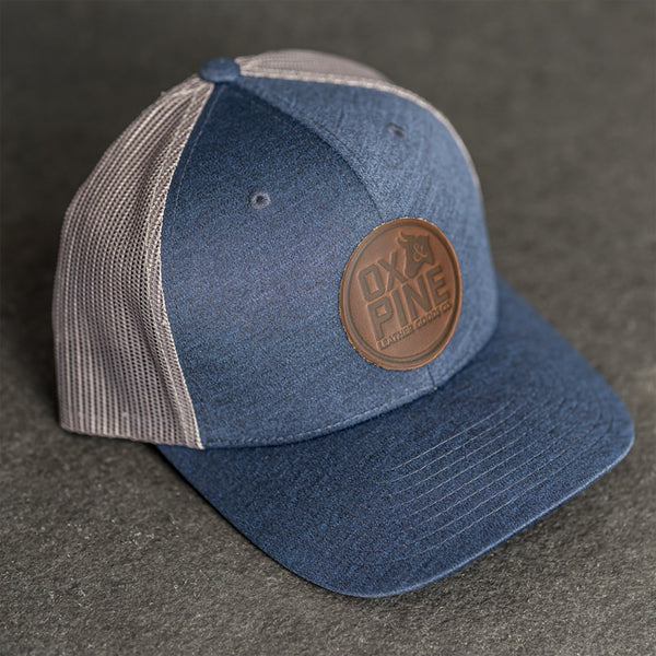 Leather Patch Performance Style Trucker Hat - Ox & Pine Stamp - Circle