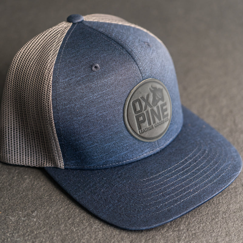 Leather Patch Performance Style Trucker Hat - Ox & Pine Stamp - Circle