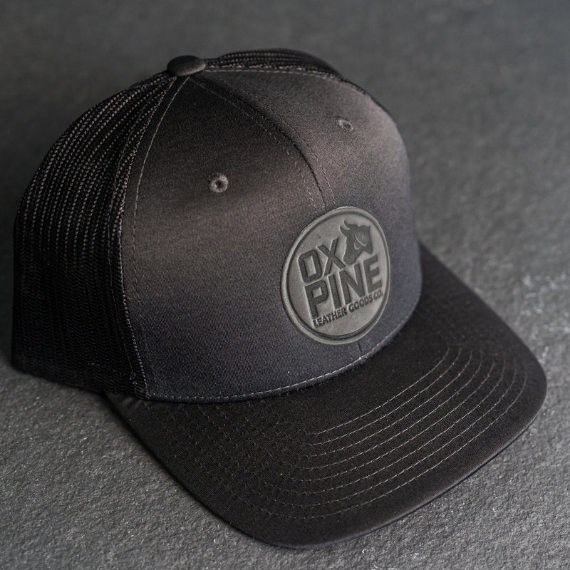 Leather Patch Performance Style Trucker Hat - Ox & Pine Stamp - Circle