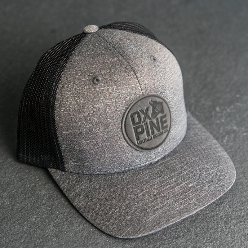 Leather Patch Performance Style Trucker Hat - Ox & Pine Stamp - Circle