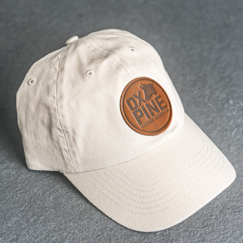 Leather Patch Unstructured Style Hat - Ox & Pine Stamp - Circle