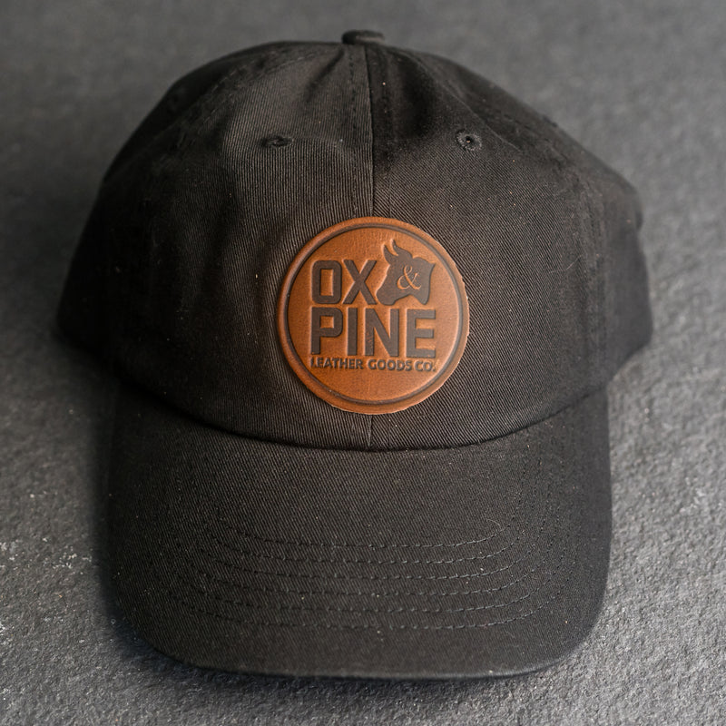 Leather Patch Unstructured Style Hat - Ox & Pine Stamp - Circle