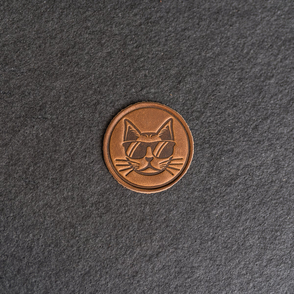 Cool Cat Stamp Design Leather Patches with optional Velcro added