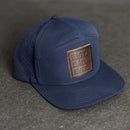 Leather Patch Flat Bill 7 Panel Perforated Performance Hat - Best Dad Ever Stamp