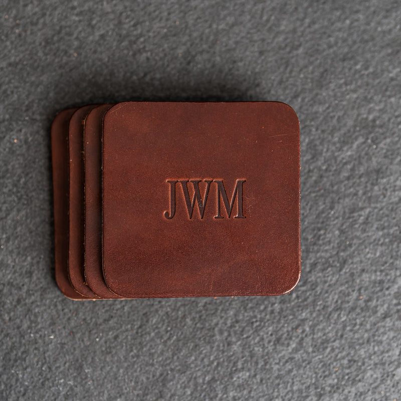 Personalized Leather Coasters -  Individual or Set of 4