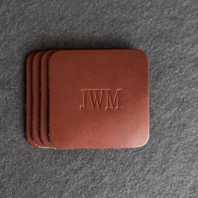 Personalized Leather Coasters -  Individual or Set of 4