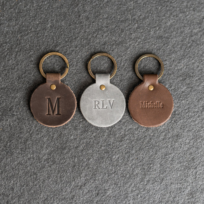 Round Keychain | Personalized Premium Leather Keychain | Custom Key Fob | Leather Gift Handmade in the USA