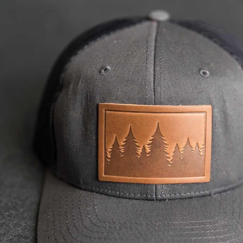 Cheery Mishaps - Leather Patch Trucker Style Hats - 30+ Stamp Design Options