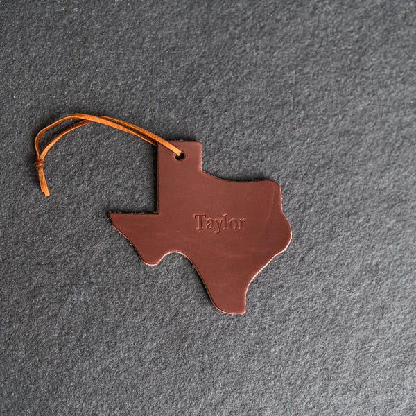 Personalized Leather Christmas Ornament - Texas Shape | Stocking Tags