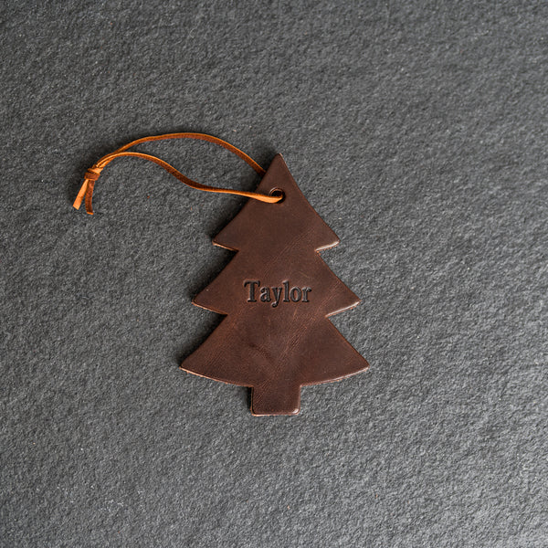 Personalized Leather Christmas Ornament - Pine Tree Shape | Stocking Tags