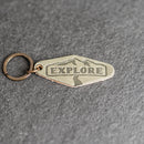 Leather Motel Key Shape Keychain with Explore Stamp Design