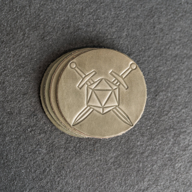 D20 with Swords Symbol Leather Coasters - Set of 4