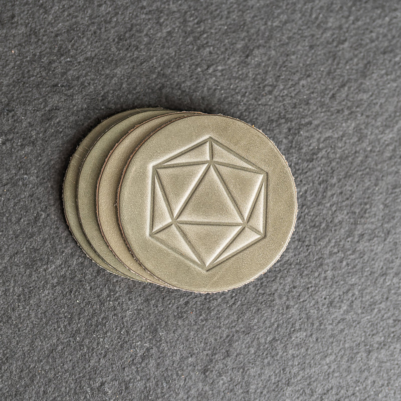 D20 Symbol Leather Coasters - Individual or Set of 4