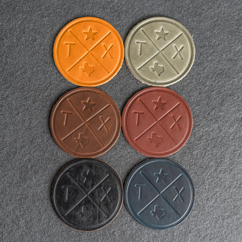 Texas Compass Leather Coasters - 4" Round - Sold individually or as a Set of 4