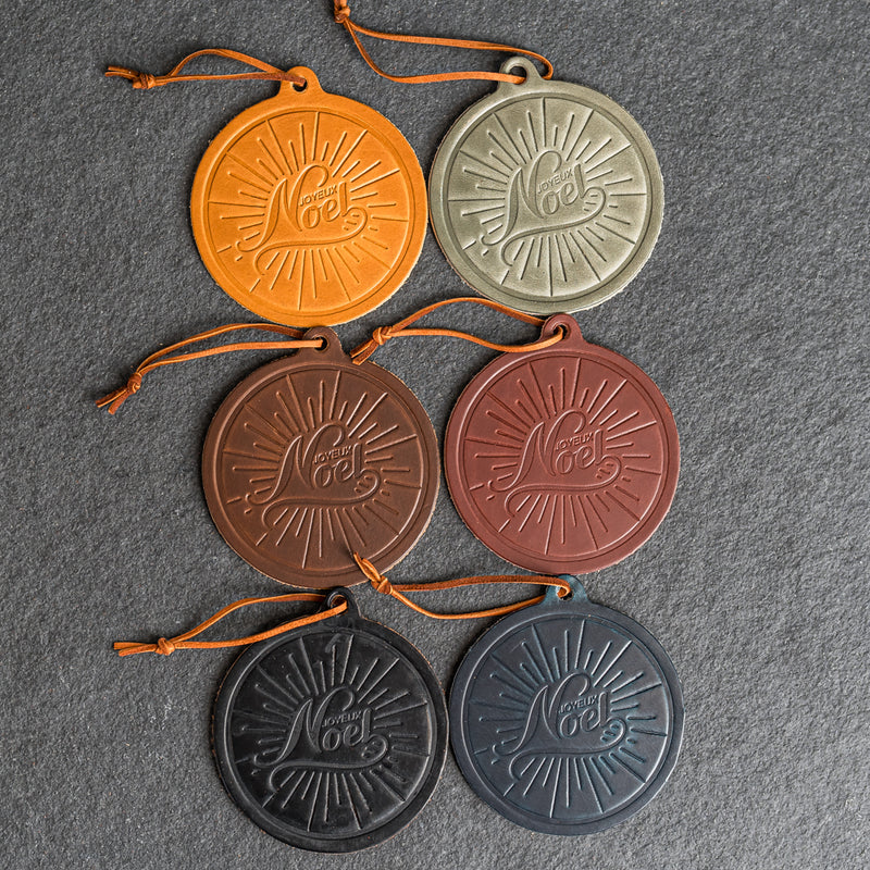 Noel Circle Shape Leather Christmas Ornament | Stocking Tags