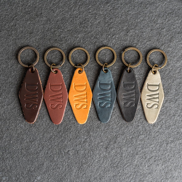 Personalized Leather Motel Key Shape Keychain