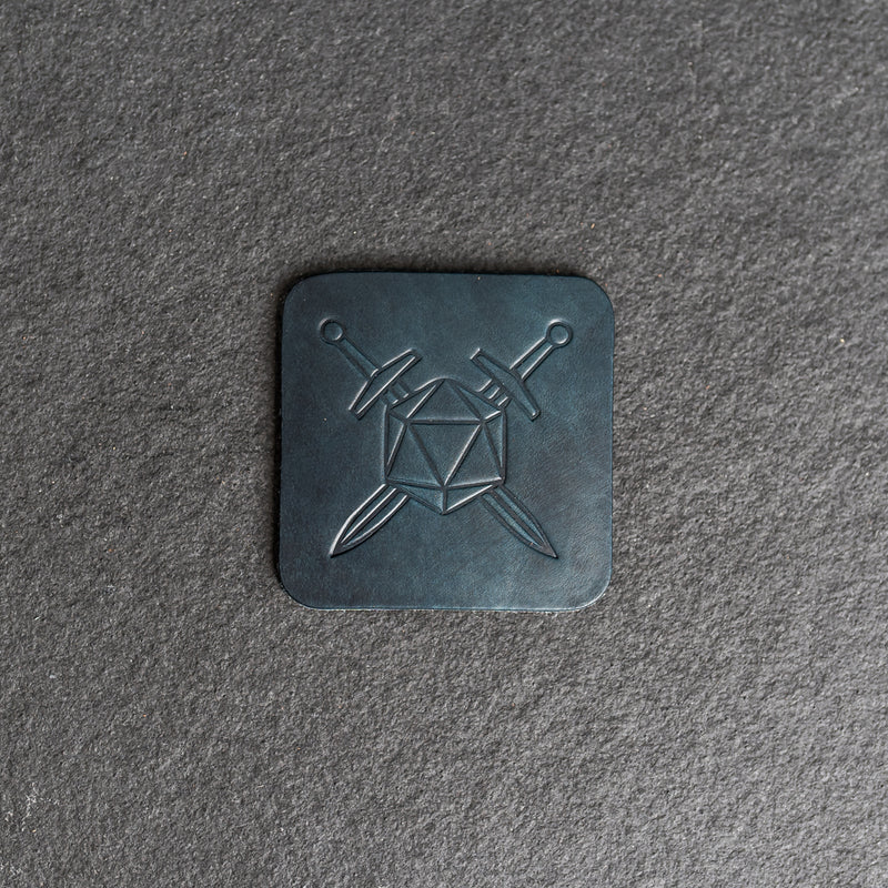 D20 with Swords Symbol Leather Coasters - Individual or Set of 4