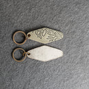 Leather Motel Key Shape Keychain with Floral Stamp Design
