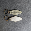 Leather Motel Key Shape Keychain with Wanderlust Stamp Design