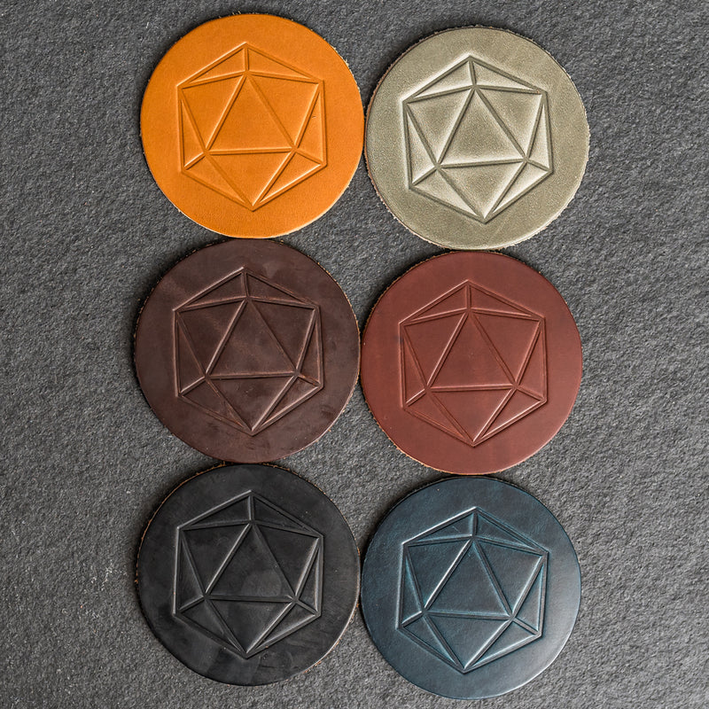 D20 Symbol Leather Coasters - Individual or Set of 4