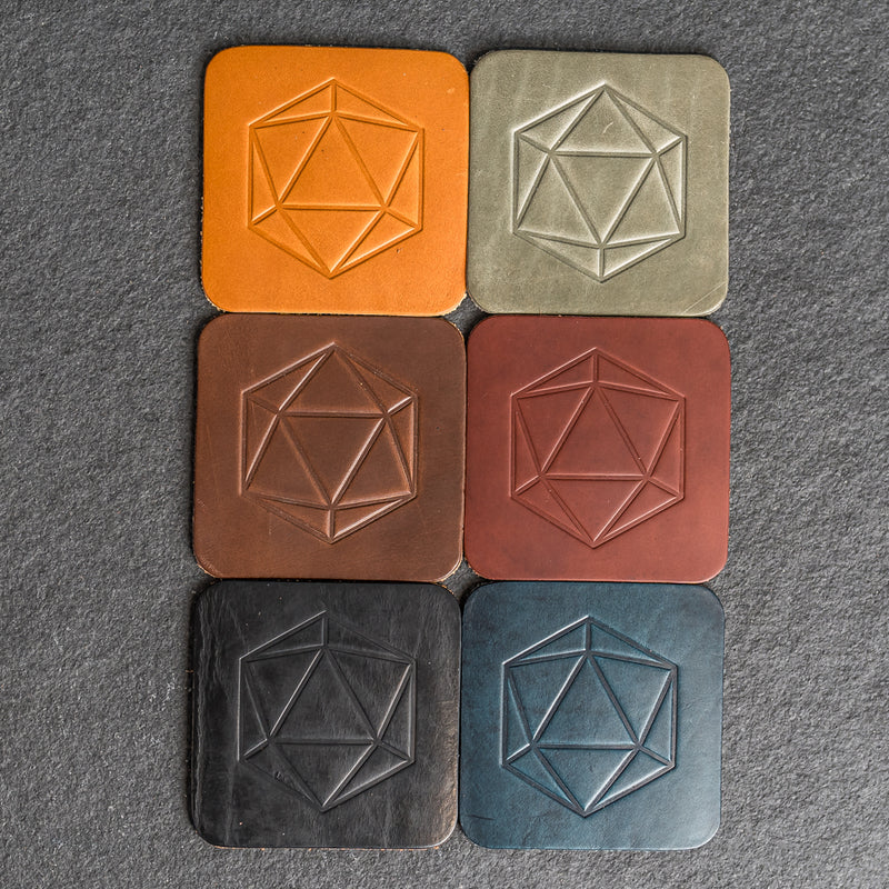 D20 Symbol Leather Coasters - Individual or Set of 4