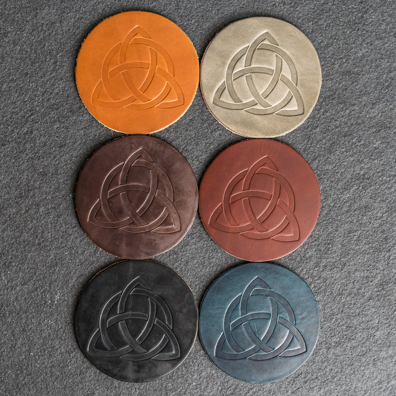 Celtic Knot Symbol Leather Coasters - Individual or Set of 4