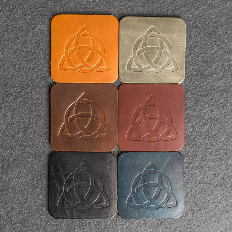 Celtic Knot Symbol Leather Coasters - Individual or Set of 4