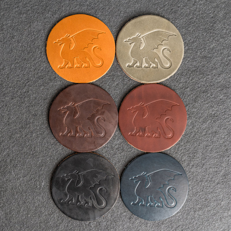 Dragon Symbol Leather Coasters - Individual or Set of 4